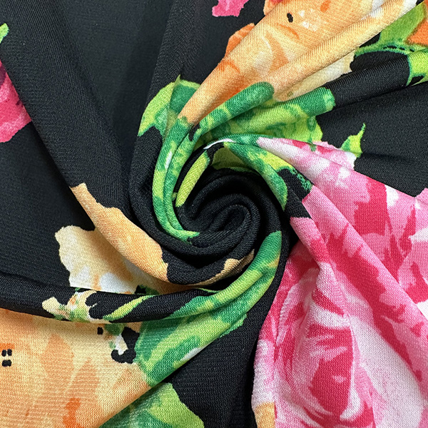 Black Multi Floral Print ITY Jersey Knit Fabric