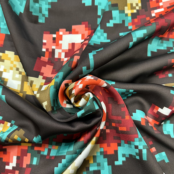 Brown Multi Digital Floral Print Poly Charmeuse Satin Fabric